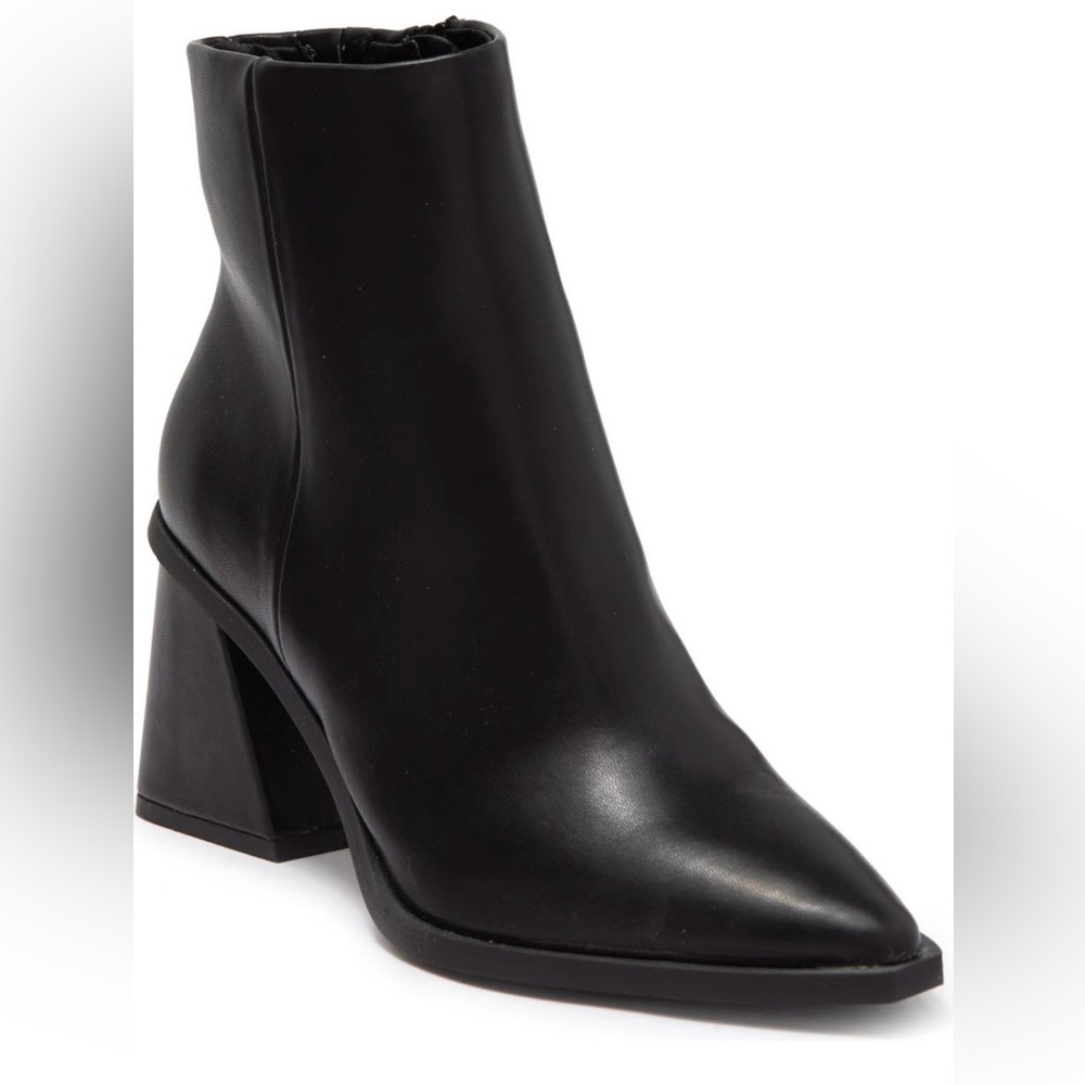 NIB BP Black Pointed Toe Booth Bootie Leather with Block Heel Size 10